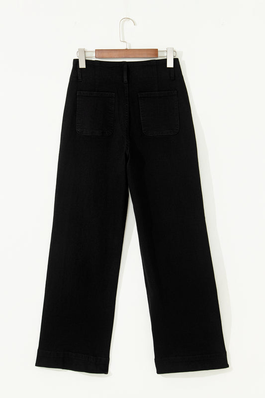 Black 2-Button High Waist Wide Leg Jeans d0469d86a4e4ddcd