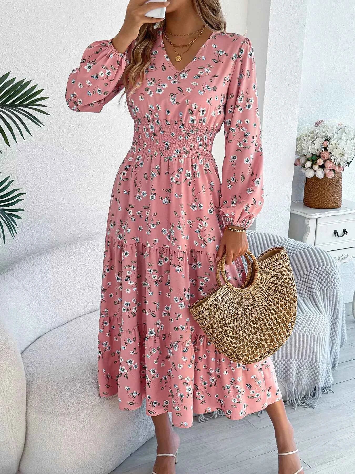 Floral Print Long Sleeve V-Neck Midi Dress d0499a0a32a0452093395e1ae510d3ac-Max-Origin