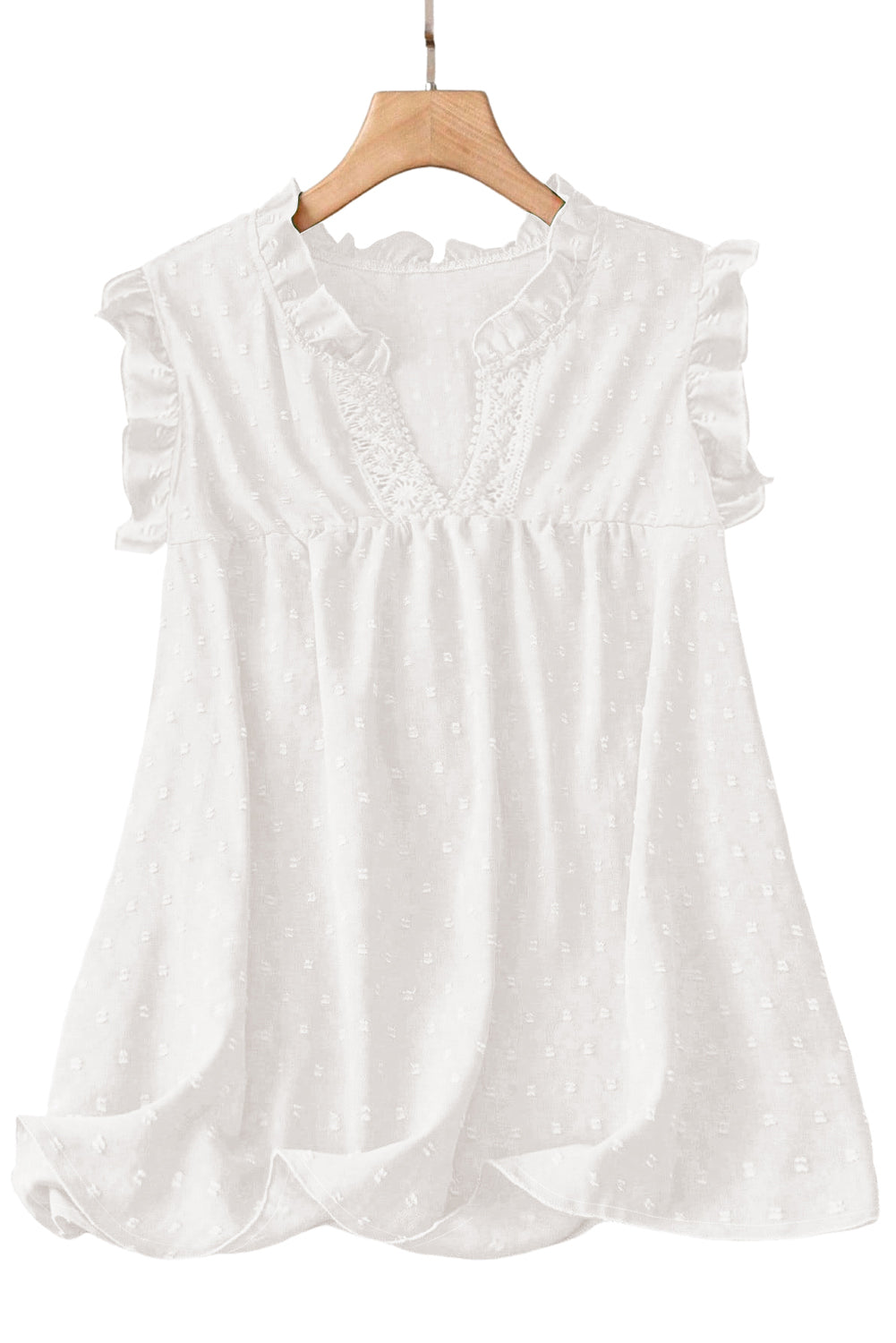 White Plus Size Swiss Dot Ruffle Lace Trim V Neck Tank Top d04efc50b319cb99
