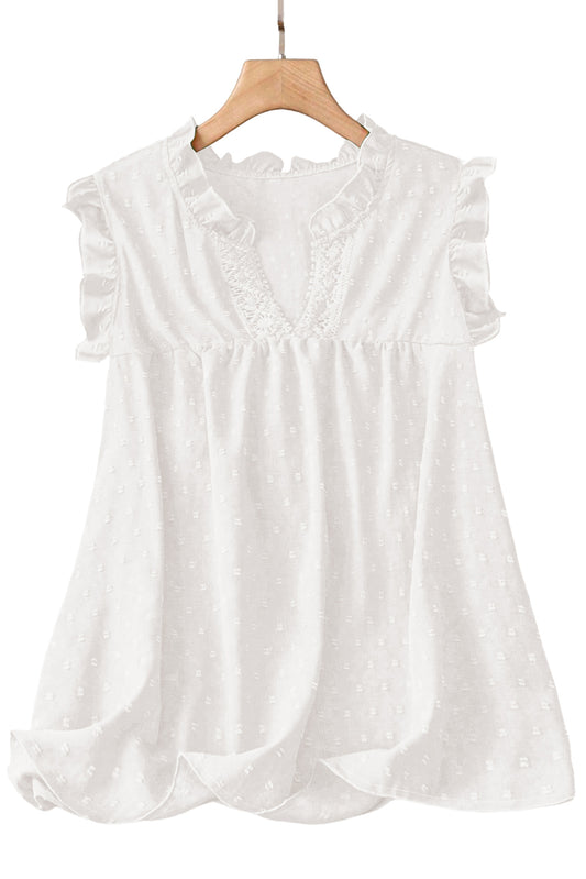 White Plus Size Swiss Dot Ruffle Lace Trim V Neck Tank Top d04efc50b319cb99
