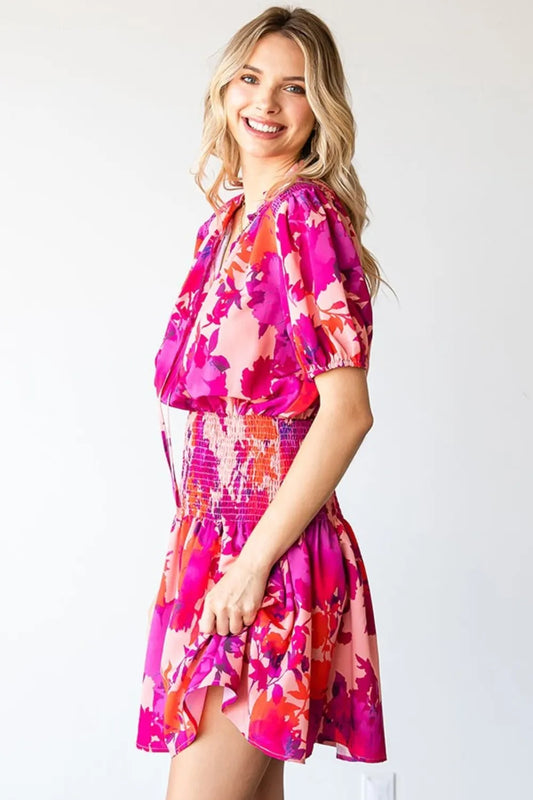 Floral Short Sleeve Smocked Mini Dress d04f5bd9-39fb-4c81-96bf-8c3e866de323-Max