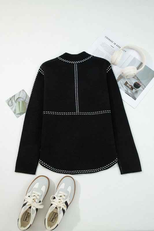 Contrast Trim Button-Up Sweater Cardigan d0500622-72a8-496f-a2fd-2f7525866d73