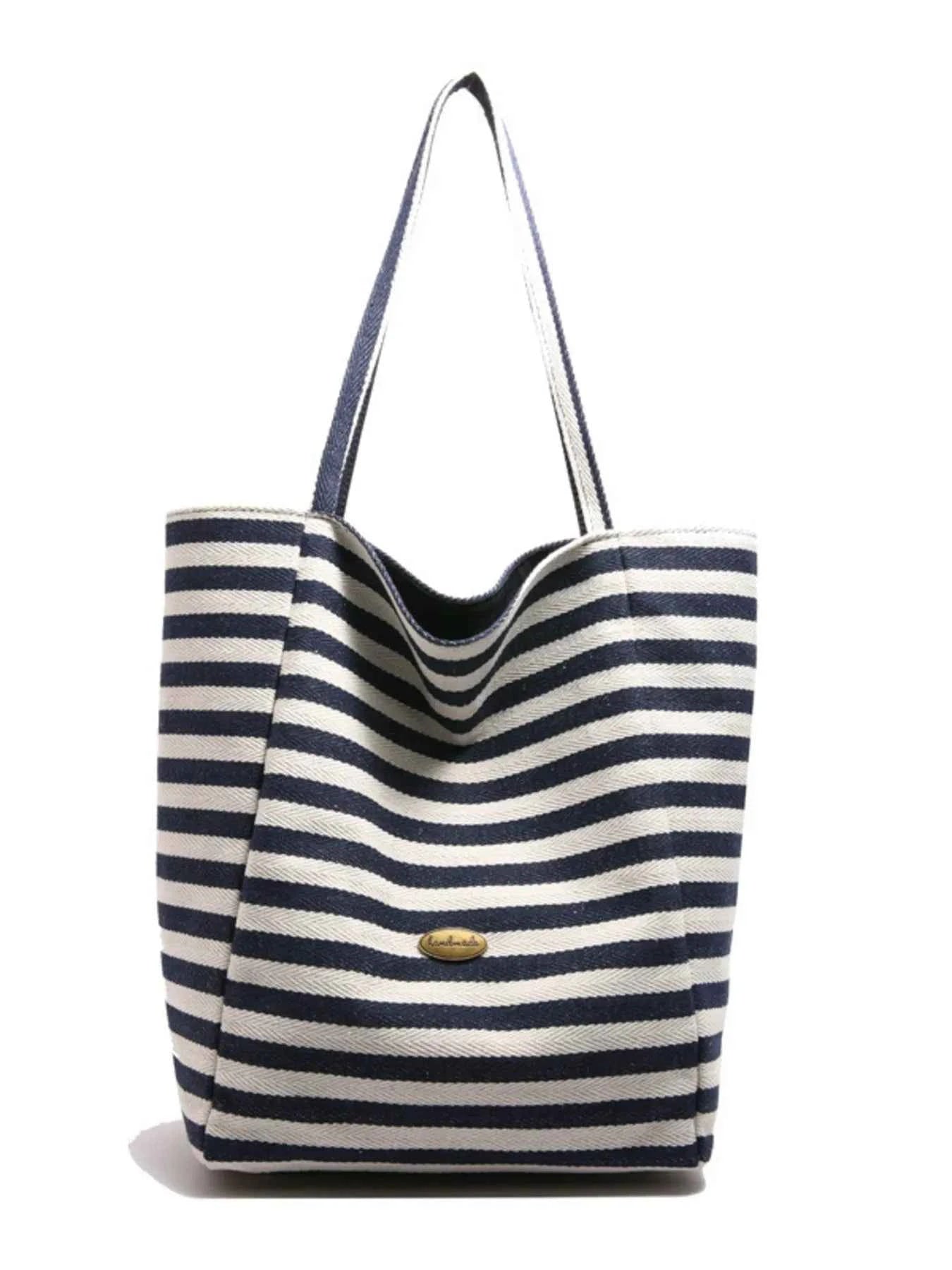 Striped Canvas Tote Bag Dark Blue One Size d0508f41ff7142dfbd44ea272c41d2ee-Max-Origin