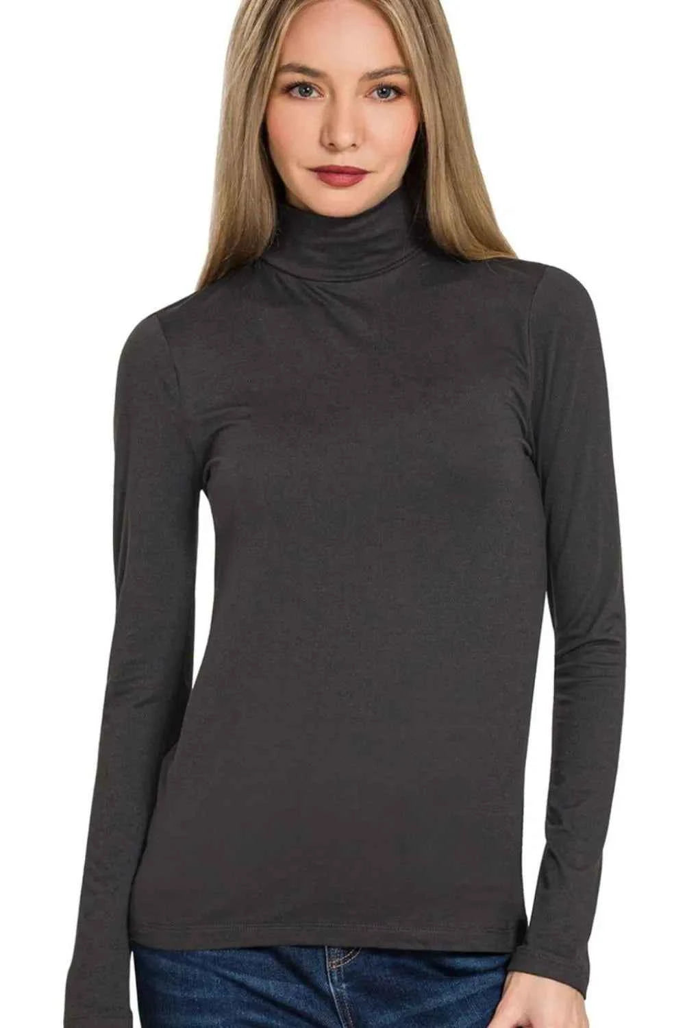 Zenana Premium Microfiber Mock Neck Top BLACK d05b3d09-4578-4ae6-970e-626597a1395b-Max-Origin