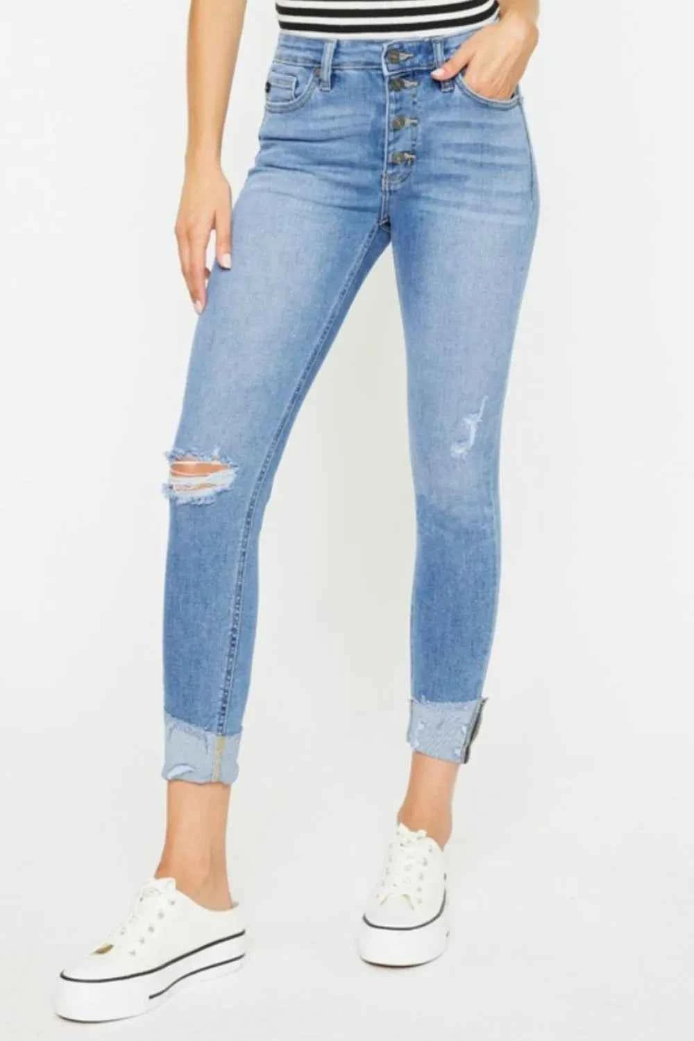Kancan Distressed Cat's Whiskers Button Fly Jeans LIGHT d05c8f89-7487-43a5-af5f-909466fa8395-Max