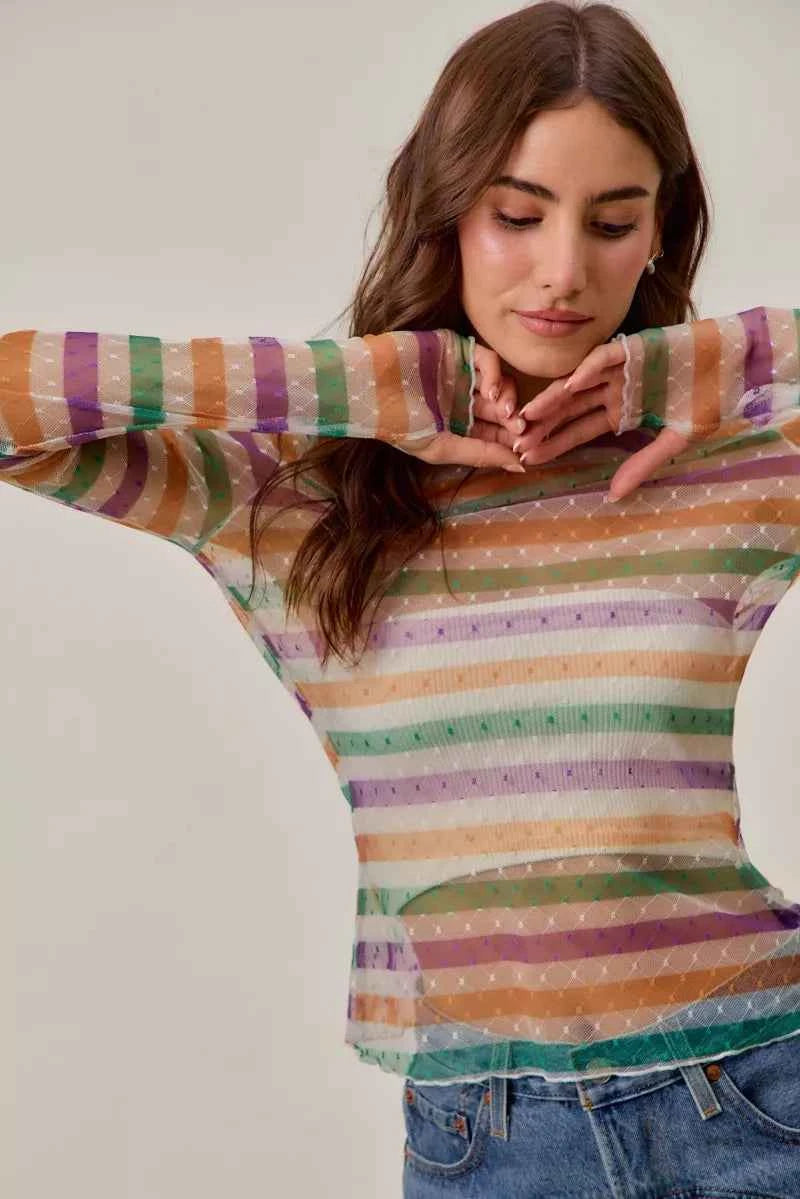 SO ME Mardi Gras Color Stripe Stretch Mesh Top d05e42655afa4d7c8660ea97ab7bba4a-Max-Origin