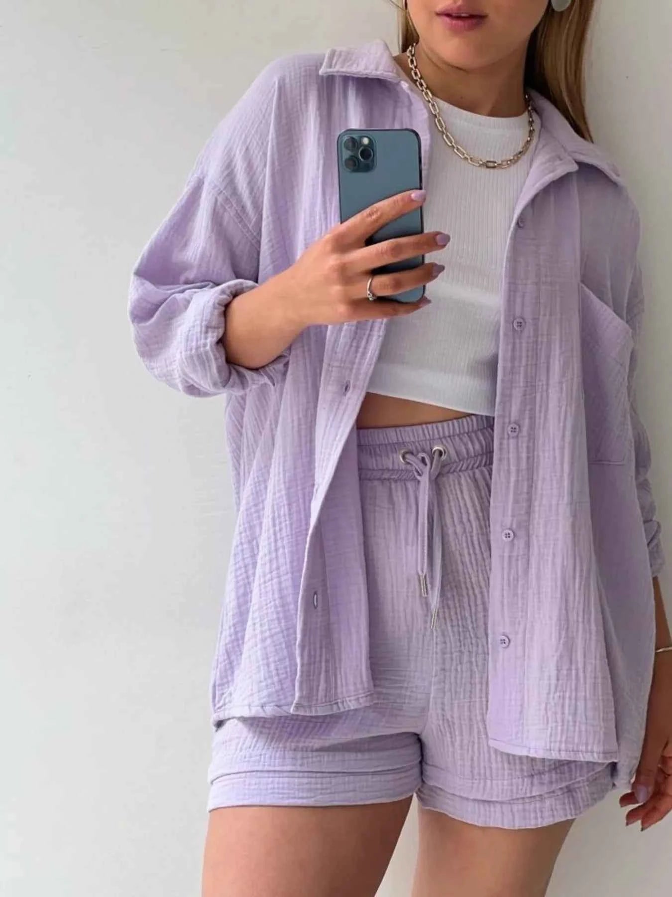 Button Up Shirt and Shorts Set Light Purple d05ee8554ac14dd2b41a9b0b64155968-Max-Origin