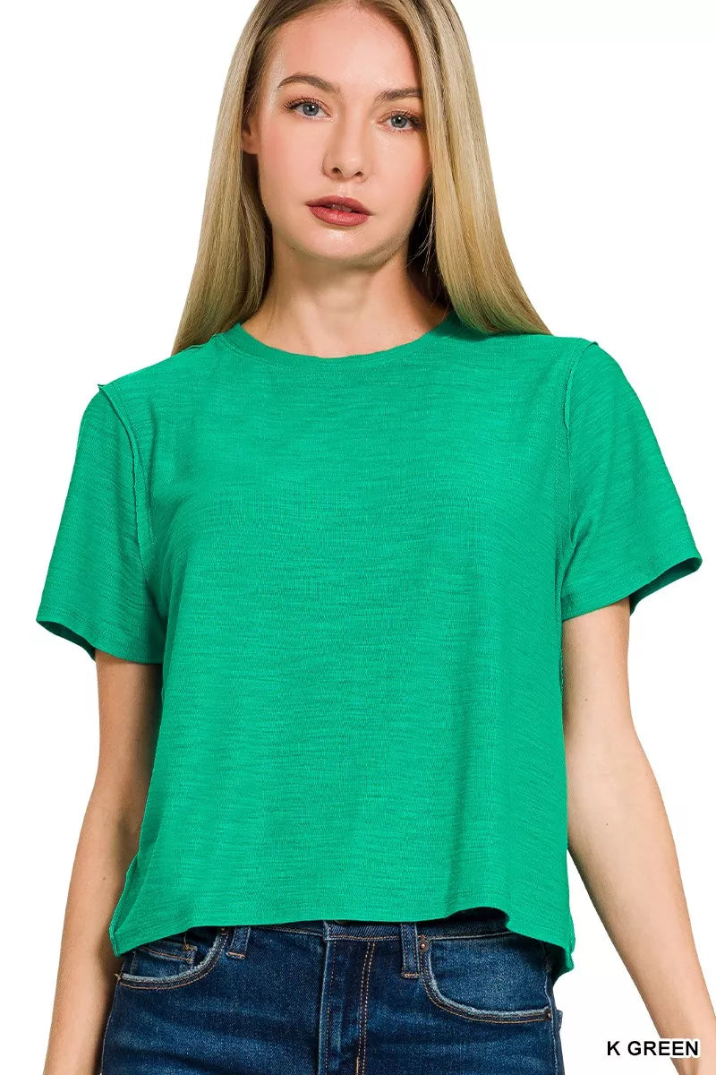Zenana Slub Short Sleeve Tee K GREEN d05f7bc6812146cab3598cb296e495f3-Max-Origin