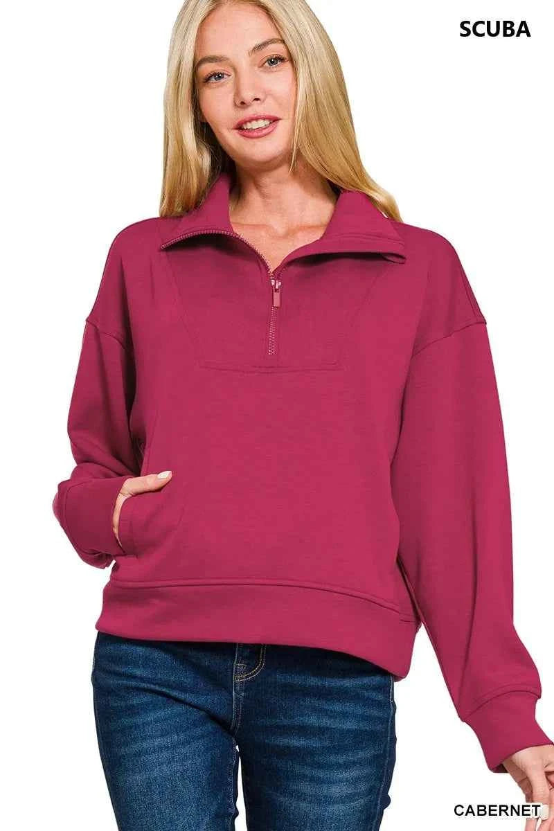 Zenana Scuba Half Zip Sweatshirt with Pockets d060b57e474246dfa4d03b6ddab4aa8d-Max-Origin