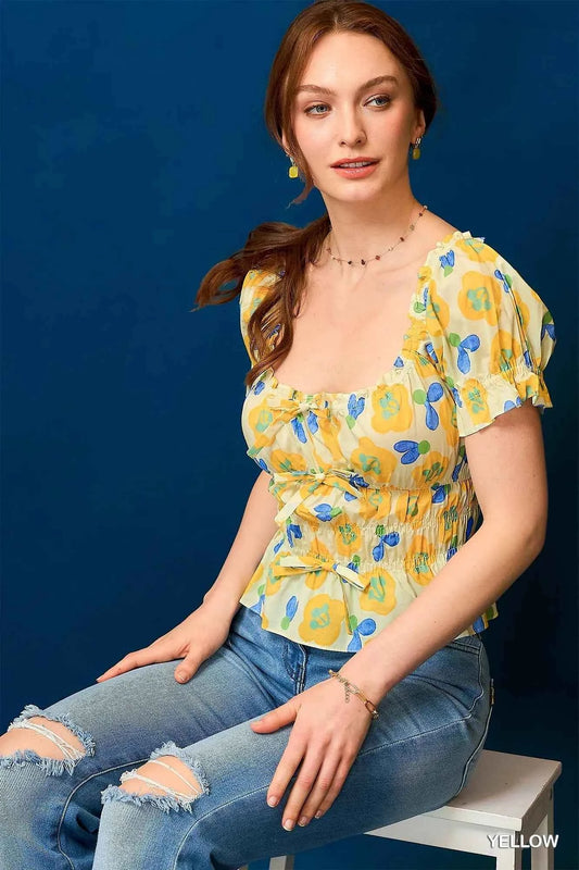 Umgee Floral Smocked Peplum Blouse Yellow d0650bd4-ecfb-465e-9f0c-ecabe1e2c4ed-Max-Origin