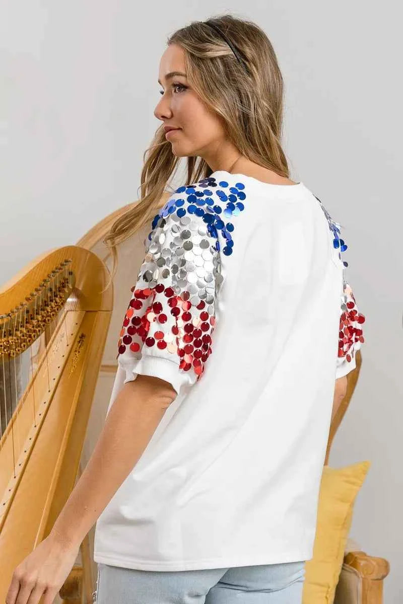 BiBi America Letter Applique Spangle Puff Sleeves Top d06b6ae4794541748d69008c9235ce01-Max-Origin