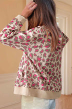 Rose Leopard Print Zip Up Hooded Sweatshirt d06c3ad8b61a710f