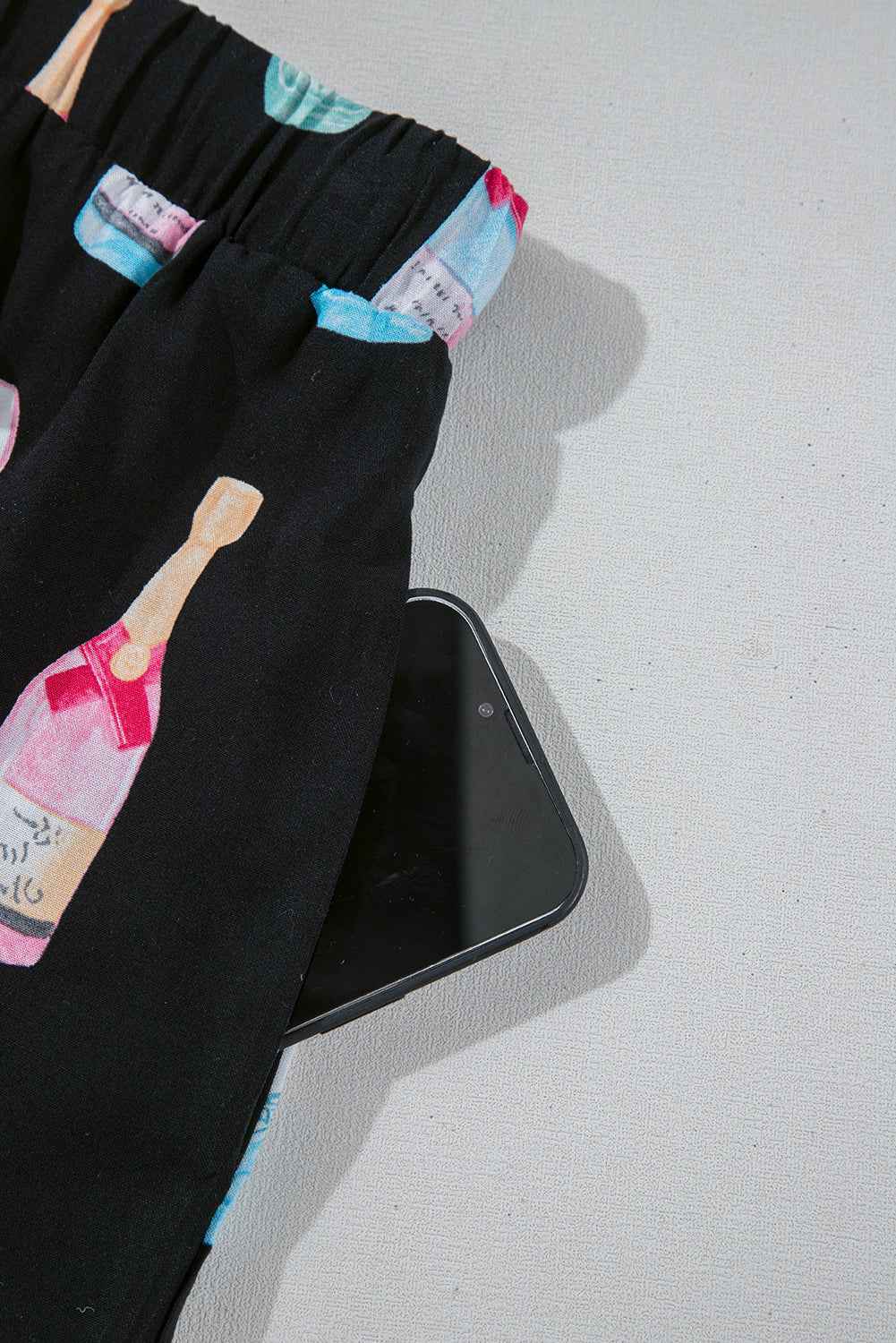 Color black Christmas Wine Glass Print Bow Knot Two Piece Pajama Set d06c429a8f9c032d