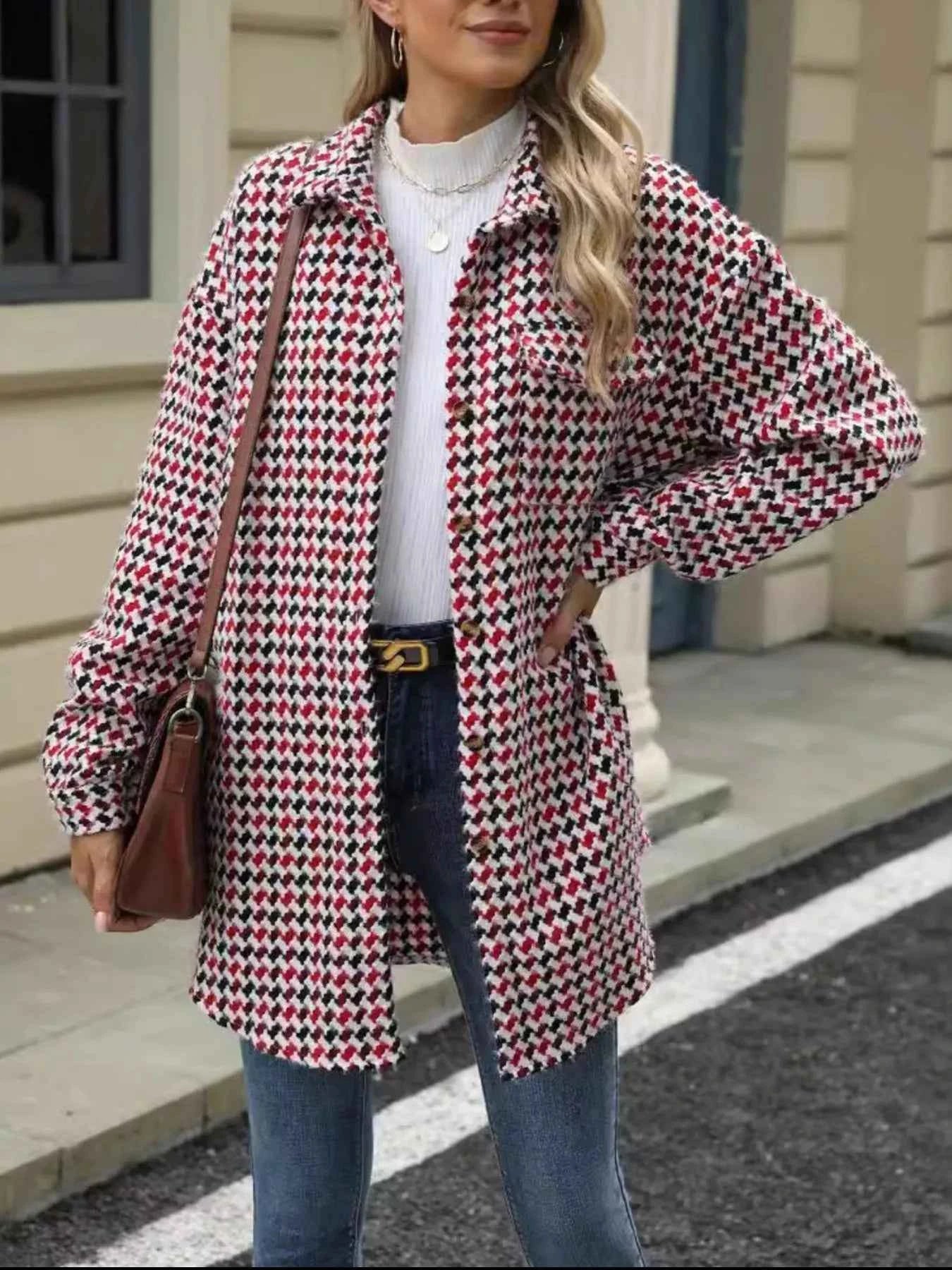 Houndstooth Button Up Long Sleeve Coat d0713c6f-b161-4c45-b3b1-04d5e181350c-Max-Origin