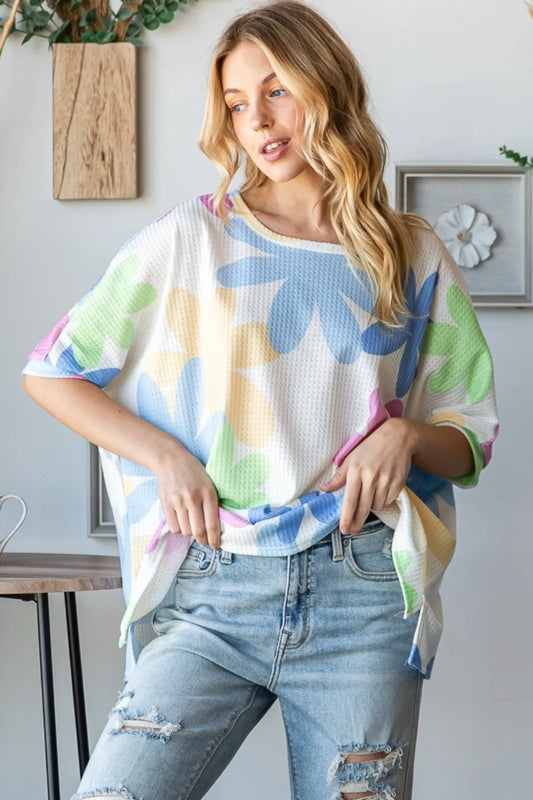 Floral Round Neck Waffle T-Shirt d074f517-7e7a-4cd3-851c-7de1033f5dea-Max