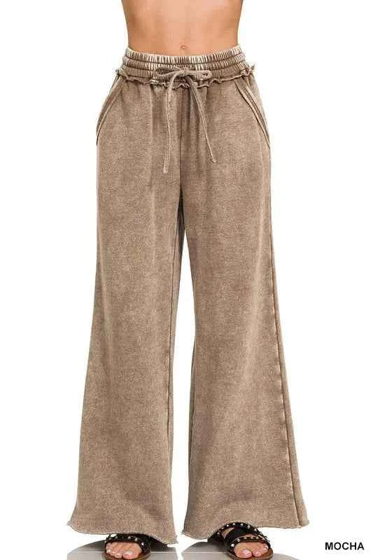 Zenana Full Size Acid Wash Fleece Palazzo Sweatpants with Pockets Plus SIze MOCHA d07560d5958243b7be72b0a128bc98d9-Max-Origin