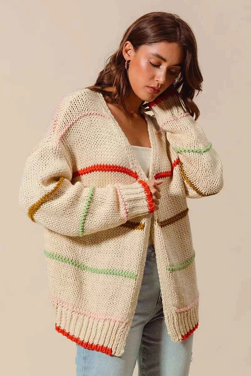 SO ME Loose Fit Multi Stripe Open Front Cardigan d078782e53a64335834dd1e2b59232fe-Max-Origin