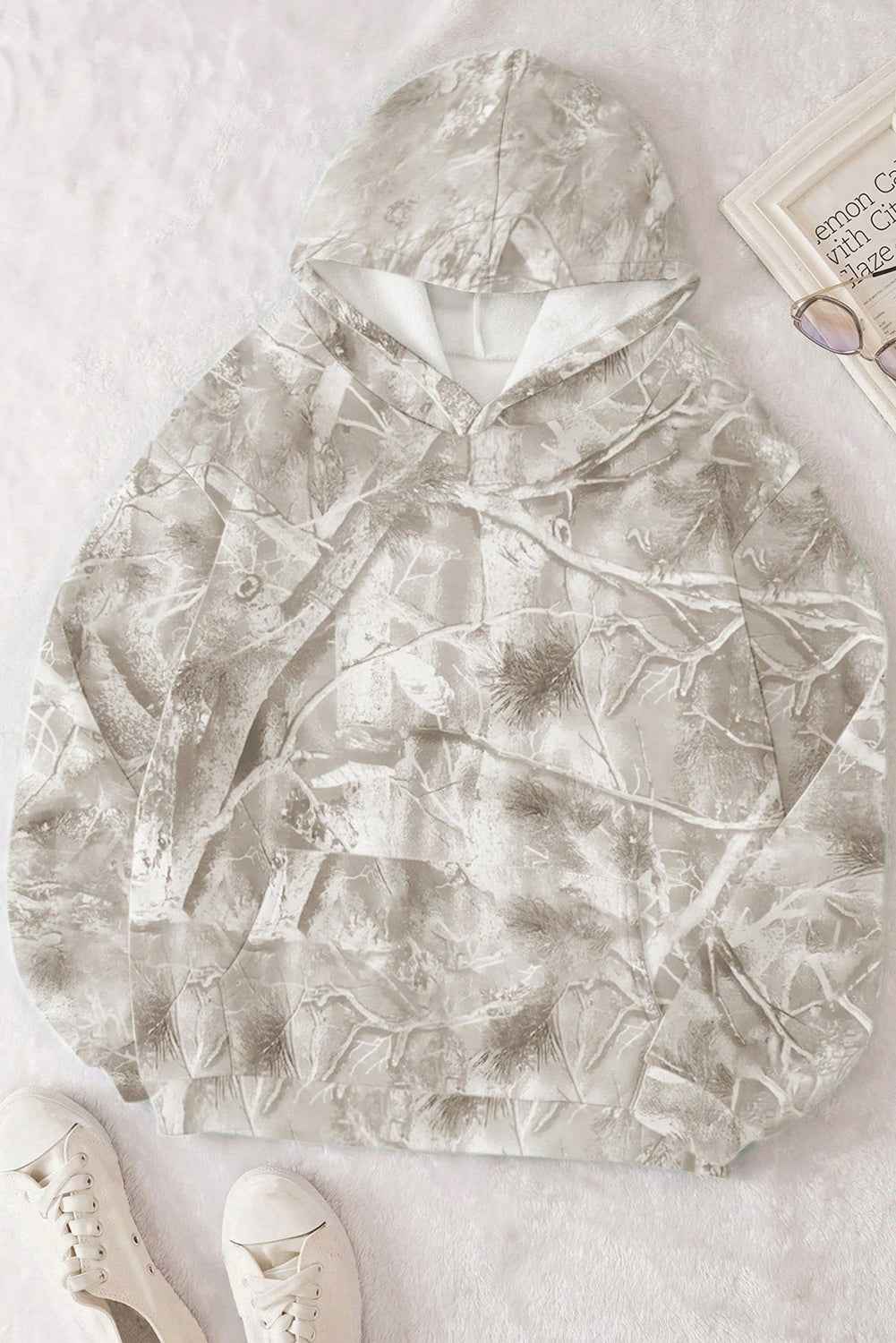 Light Pink Camouflage Plant Print Kangaroo Pocket Oversized Hoodie d07b8c556dbd636d