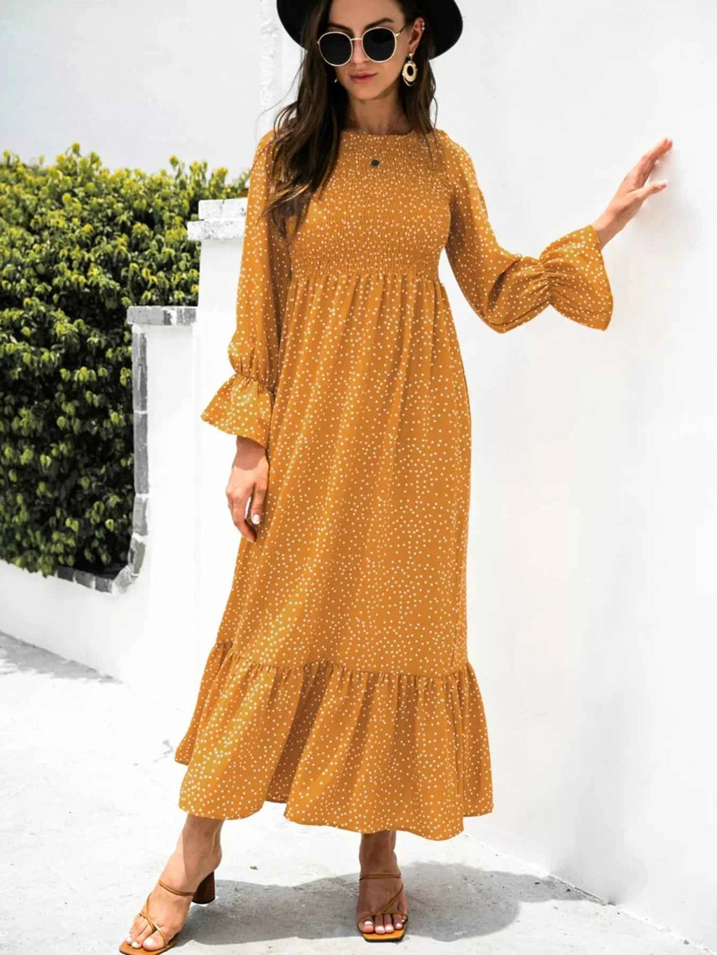 Ruffled Printed Long Sleeve Maxi Dress Mustard d084fbdf-c85e-4c88-b6d7-501c8a22cbd3-Max-Origin