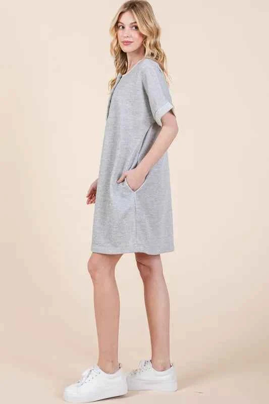 BOMBOM Casual Contrast Trim Henley Dress d0877e7354af4413ae2c284b79718959-Max-Origin