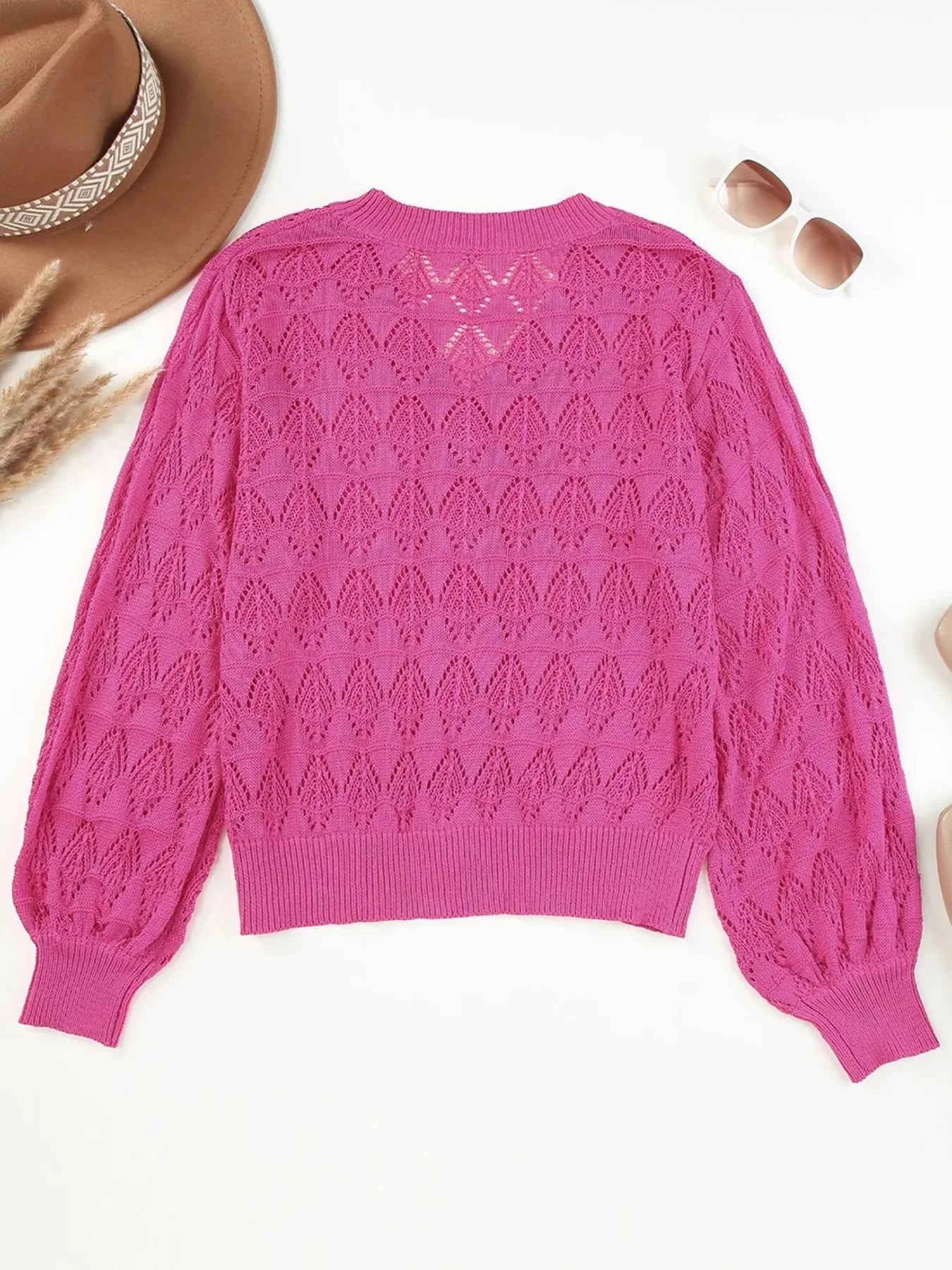 Buttoned Front Openwork Cardigan d08b5b32da1a4a538f4fad09d1fd72c2-Max-Origin