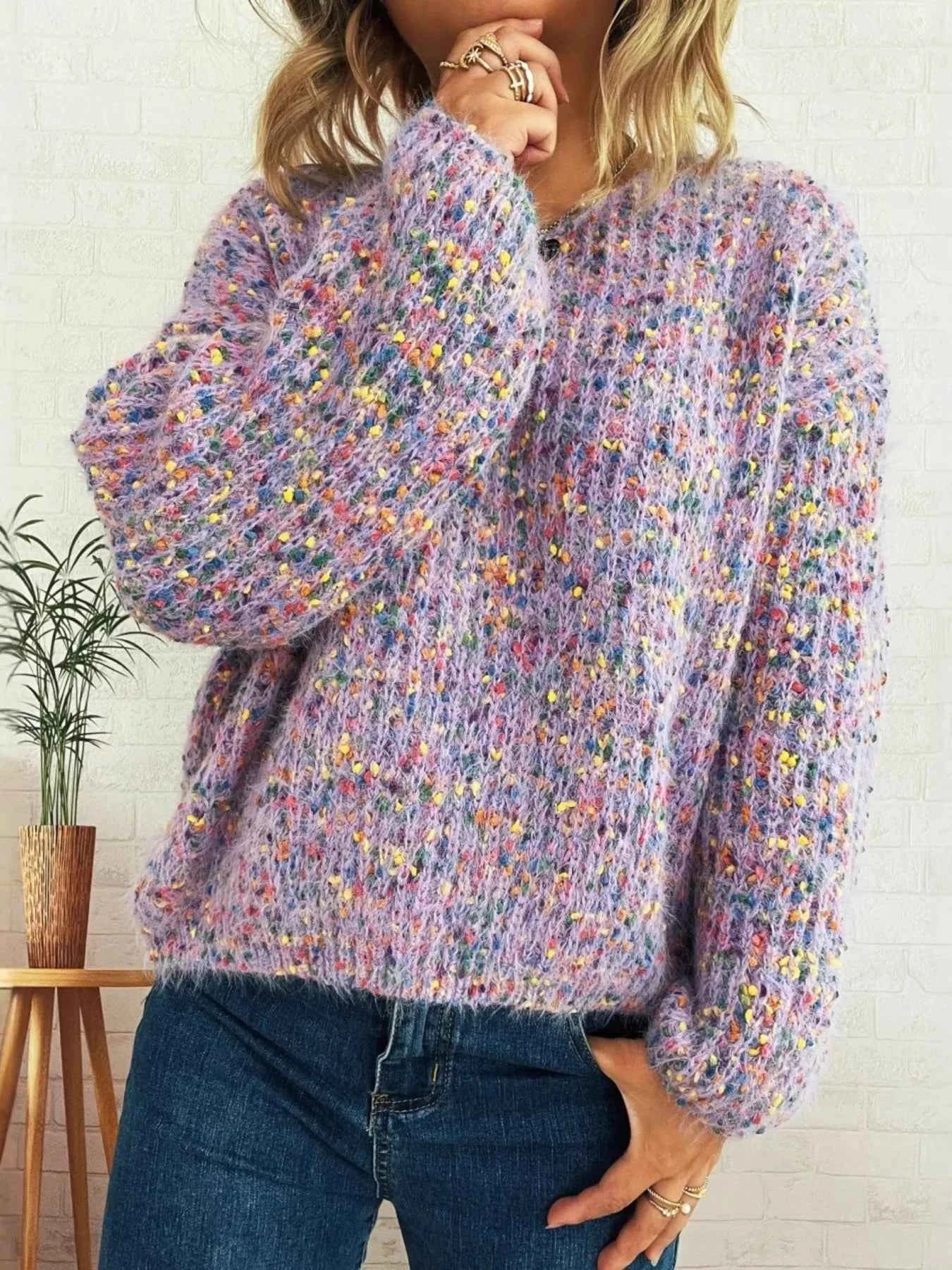 Colorful Long Sleeve Sweater Purple One Size d0943c7a6eab44c79decd281aecafbe7-Max-Origin