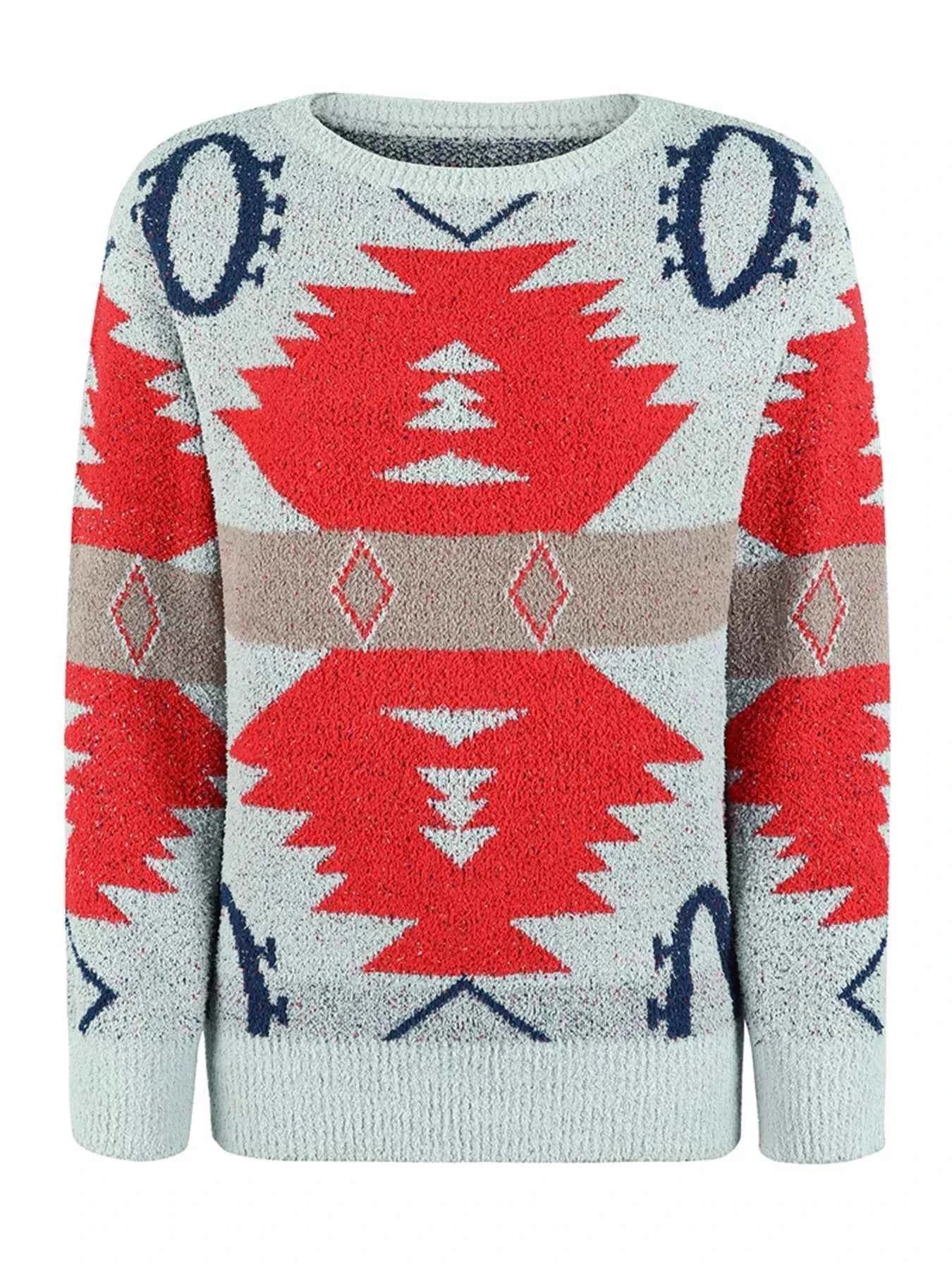 Geometric Round Neck Long Sleeve Sweater d0948da51cbe4893b68f503eeabf1cee-Max-Origin