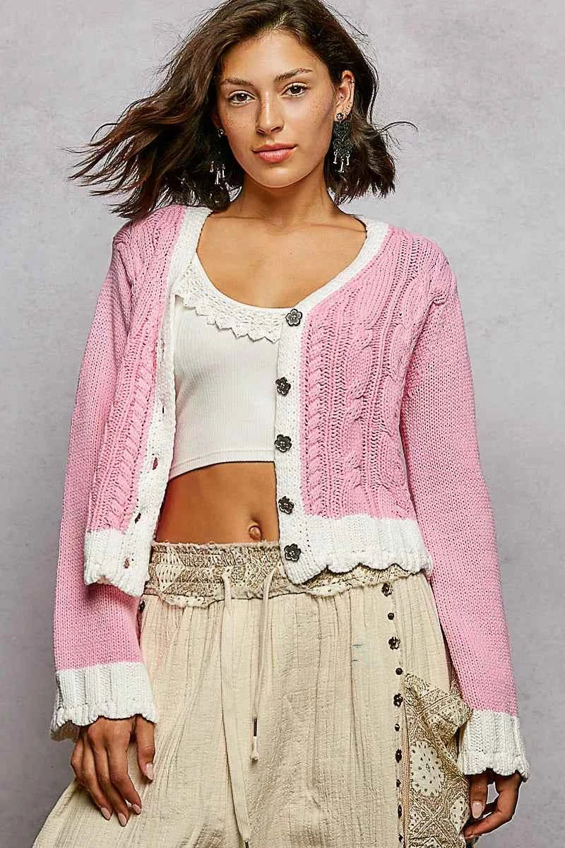 POL Button Down Cable-Knit Cardigan with Contrast Border Accents d09d876e-bd00-4cc8-90be-b38cda23f02b-Max-Origin