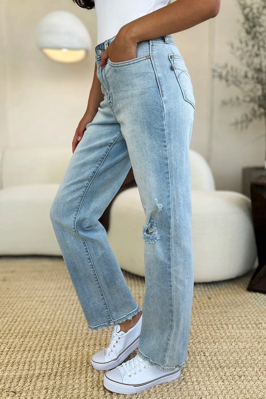 Full Size High Waist Distressed Straight Jeans d0a11f2c-2ab2-4c1d-b006-946e16038139-Max
