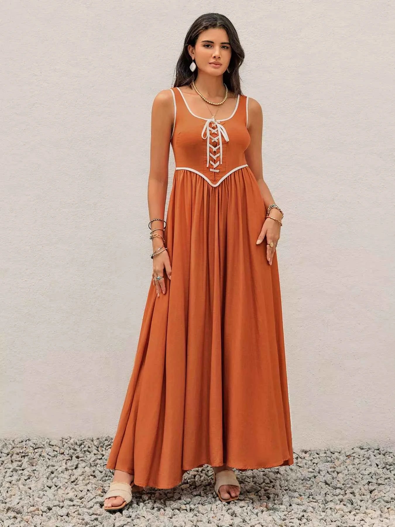 Contrast Trim Lace-Up Maxi Tank Dress d0a93cbd-da3f-46e1-9939-c57ee969c9f1-Max-Origin