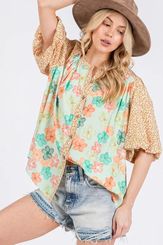 SAGE+FIG Button Down Bubble Sleeves Shirt d0a965a0-a4ac-4095-9dcc-55b53035899d-Max