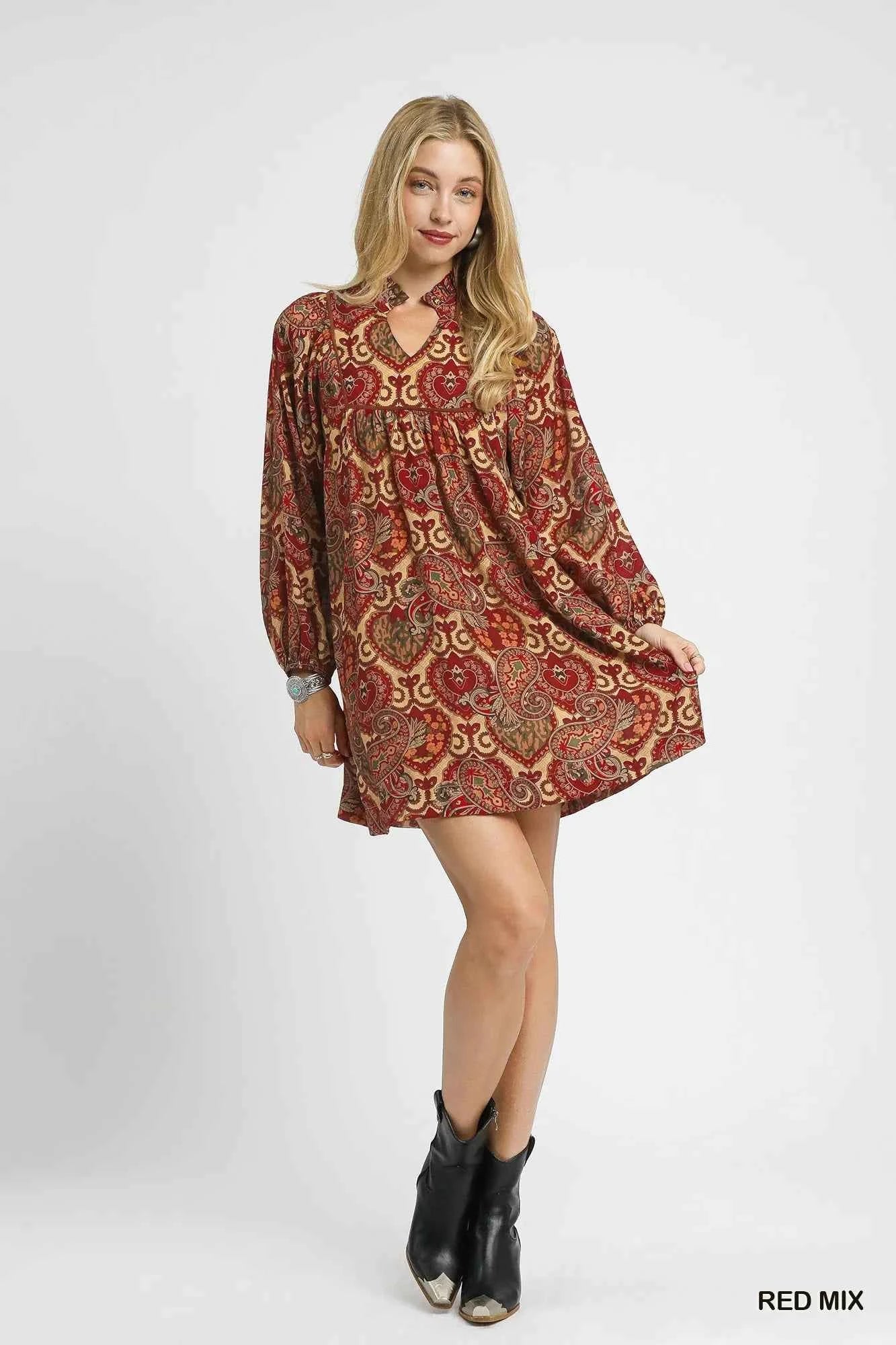 Umgee Boho Mix Paisley Babydoll Dress d0b5842c-e9f4-46a7-8f79-4c7838721b23-Max-Origin