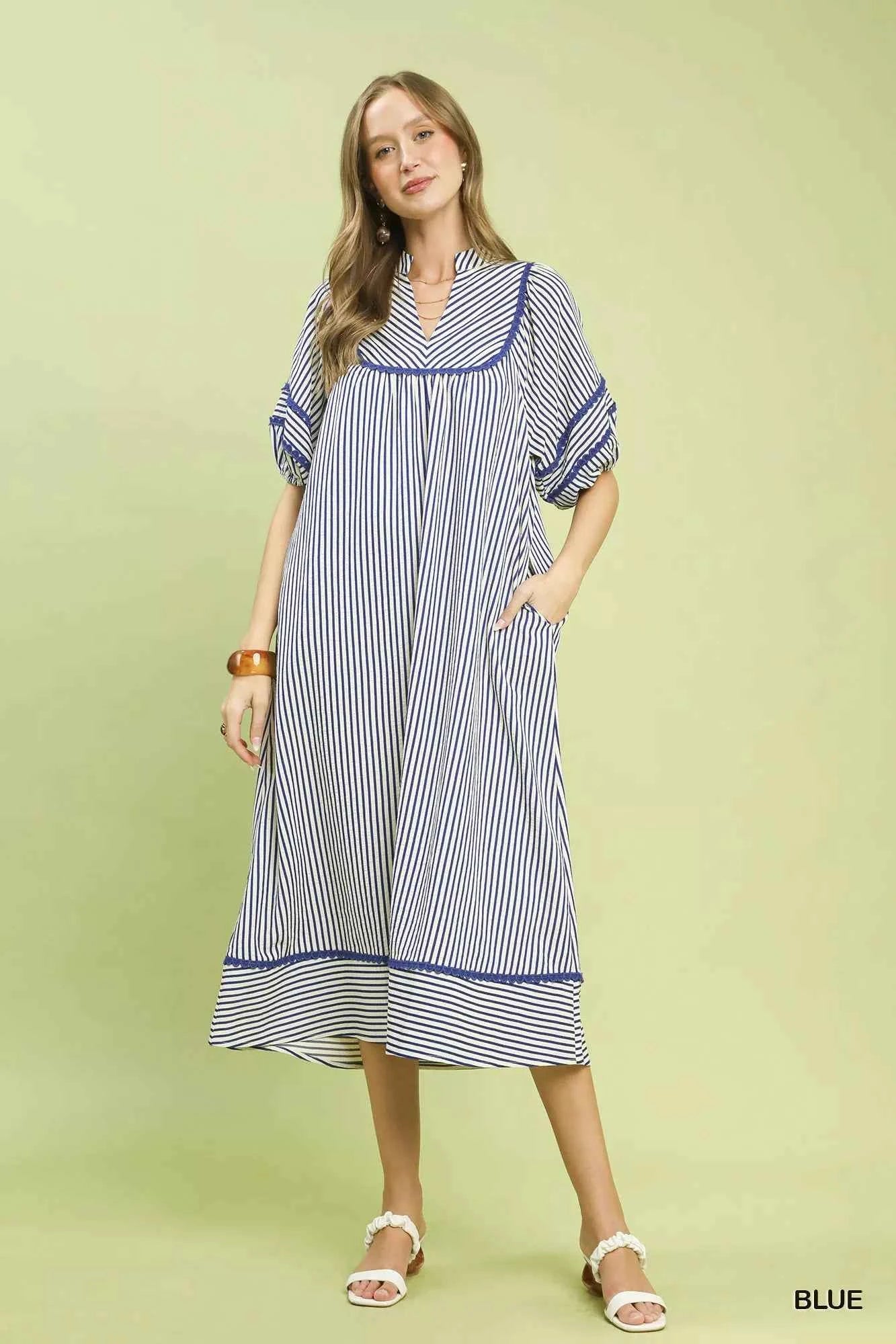 Umgee Striped Puff Sleeve Midi Dress d0b7c1a5-2828-4543-bfb2-be46ff59a607-Max-Origin