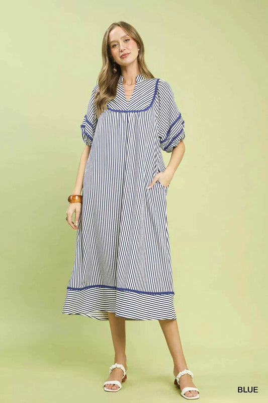 Umgee Striped Puff Sleeve Midi Dress d0b7c1a5-2828-4543-bfb2-be46ff59a607-Max-Origin