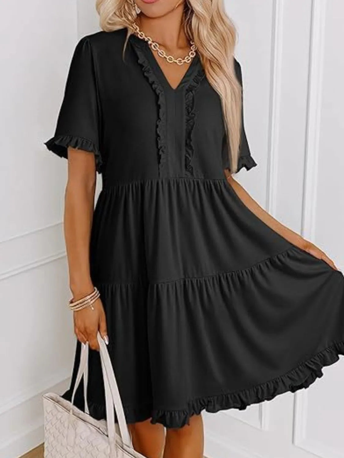 Tiered Notched Short Sleeve Mini Dress d0be9c8c-f394-45fb-8d5c-dccbe720f591-Max-Origin