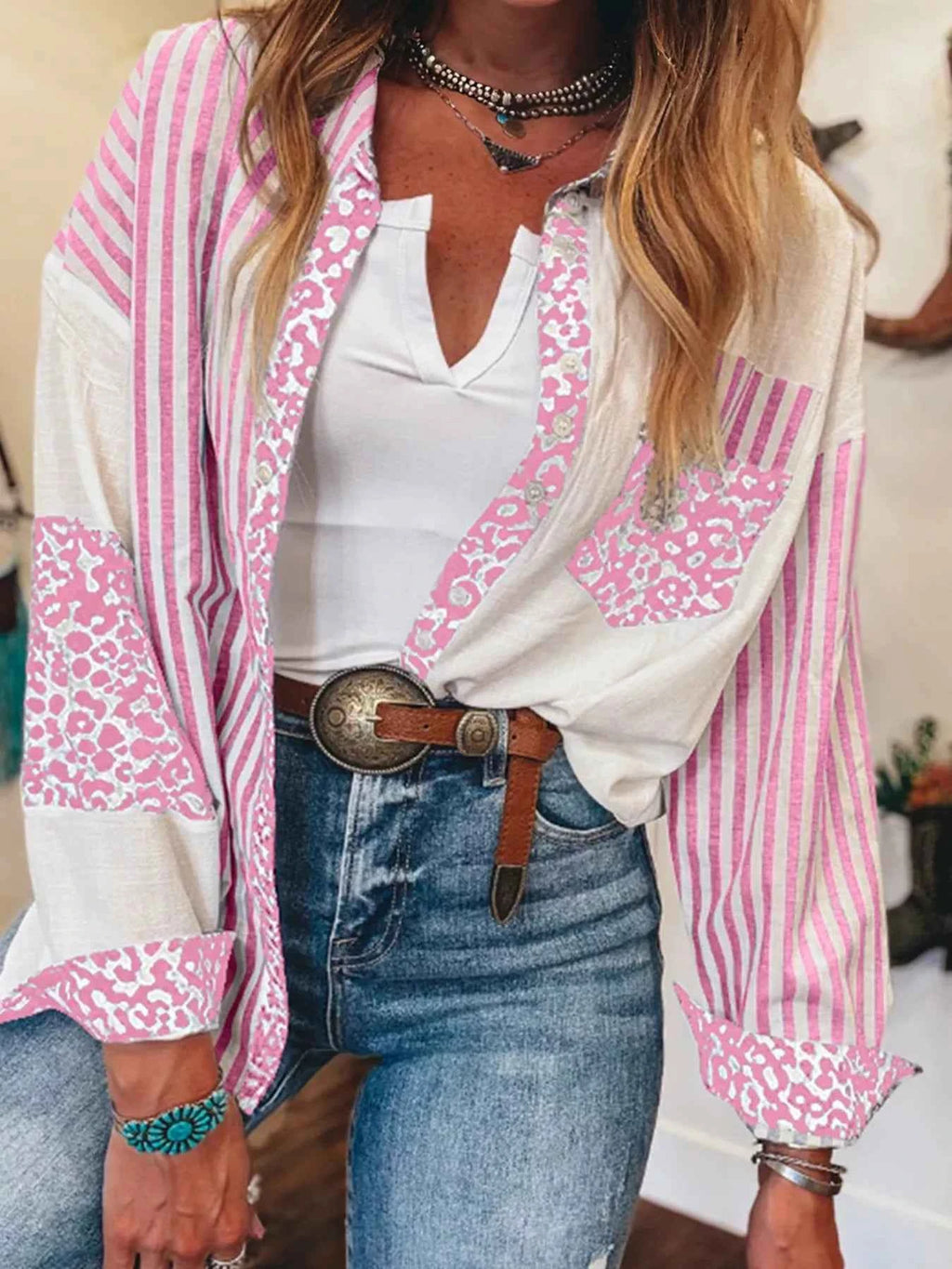 Leopard Striped Western Casual Shirt Dusty Pink d0cd674a5ba74e768136a0e2026e1b30-Max-Origin