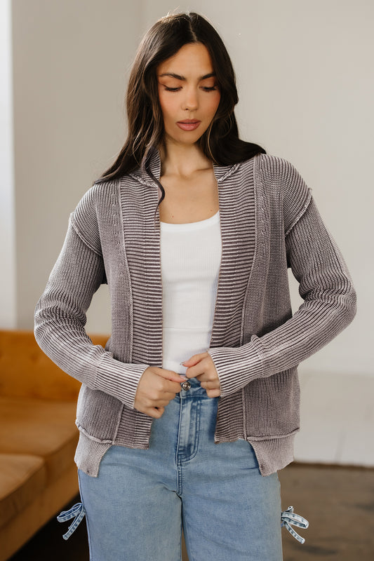 Dark Brown Mineral Wash Exposed Seam Patchwork Knit Open Sweater Cardigan d0cea4a66c1ca2c7