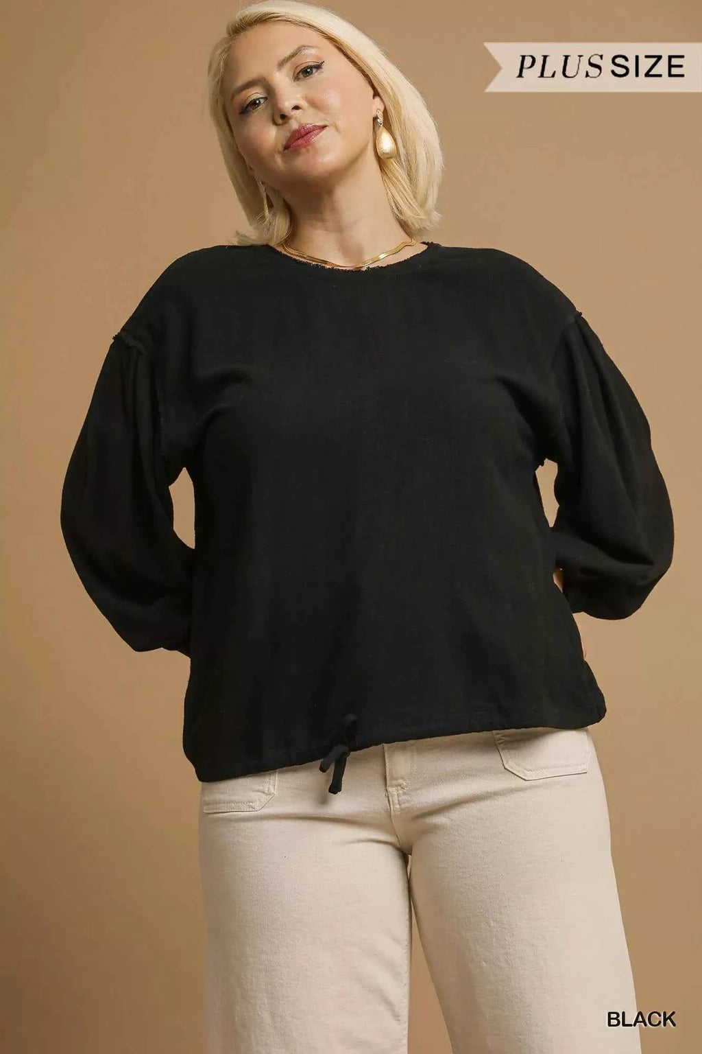 Umgee Full Size Linen Long Sleeve Top with Drawstring Plus Size d0d36159-a82c-417c-a943-b10d36f45922-Max-Origin