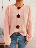 Flower Button Long Sleeve Cardigan Pink One Size d0e7cce05a474fe4b3ac858b8c8e6025-Max-Origin