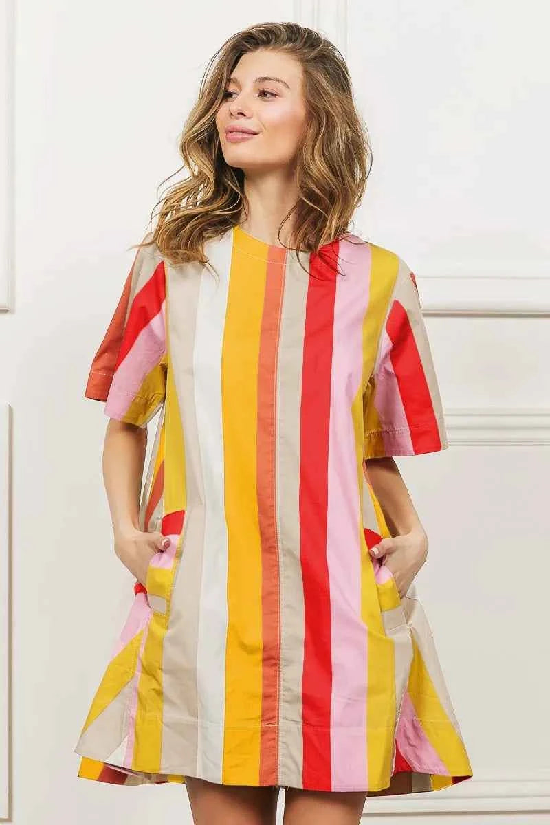 BiBi Multi Stripe Woven Flared Midi Dress MUST OATMEAL SCARLET d0eebfe183a343818b94e17c39d73efb-Max-Origin