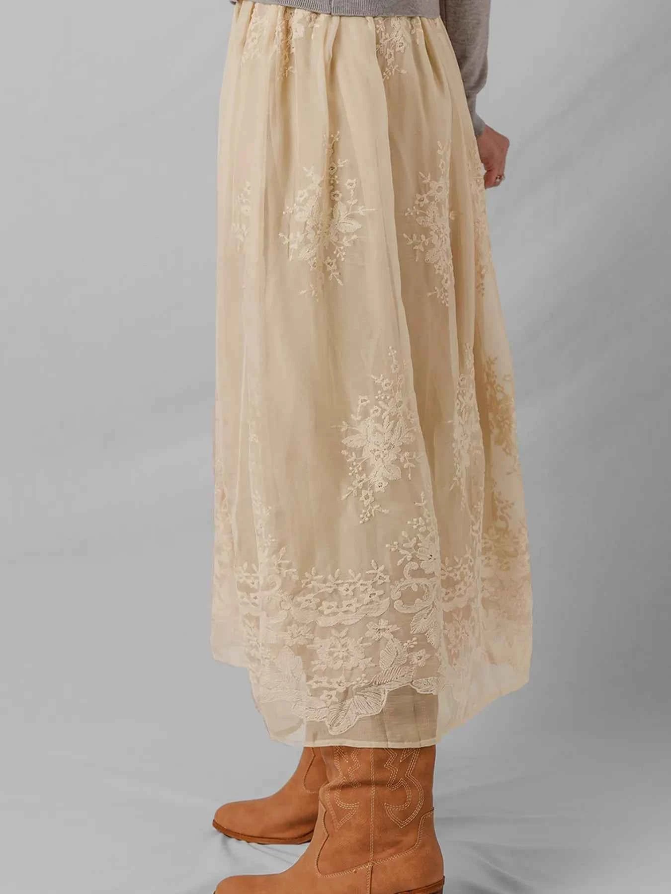 Embroidered Mesh Overlay Flowy Midi Skirt d0eef921bded4e6a8bc6a58b2dbd5460-Max-Origin