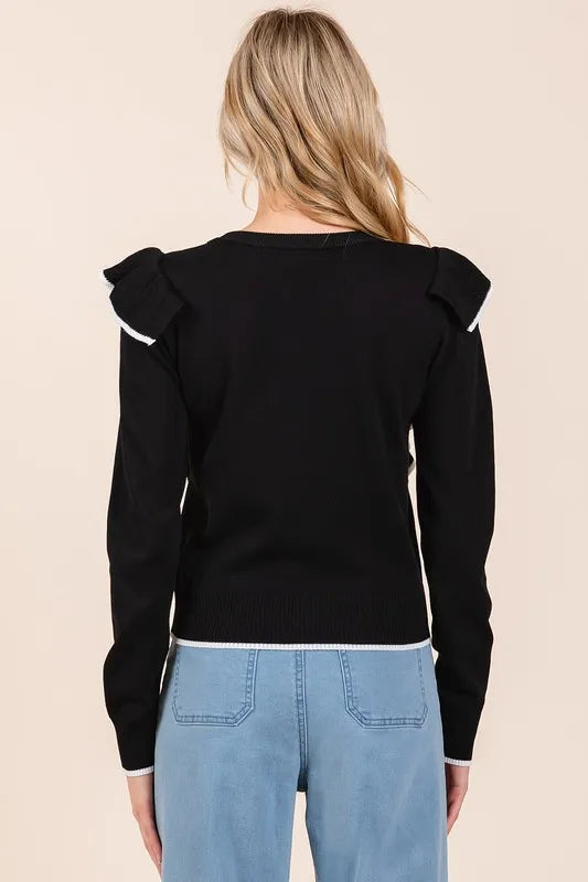 Mittoshop Contrast Trim Ruffled Round Neck Knit Top d0f06b35-f149-4c50-a2a6-84ec69b8d730-Max