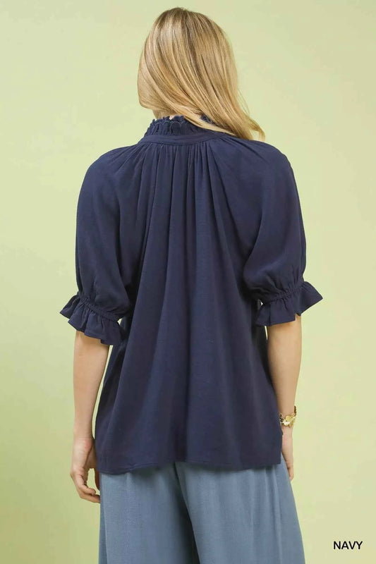Linen Scalloped Ruffle Neck Blouse d0f29092-1587-4374-bb2a-c2735d0a9623-Max-Origin