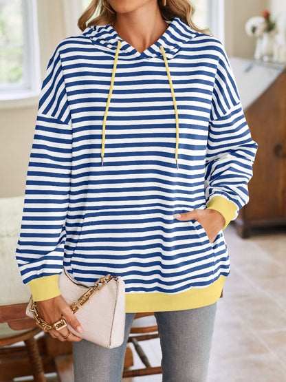 Lovelet Drawstring Striped Long Sleeve Hoodie