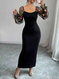 Sheer Floral Mesh Sleeves Bodycon Dress Black d0fcd088-502e-4c15-8593-d1f2d549f726-Max-Origin