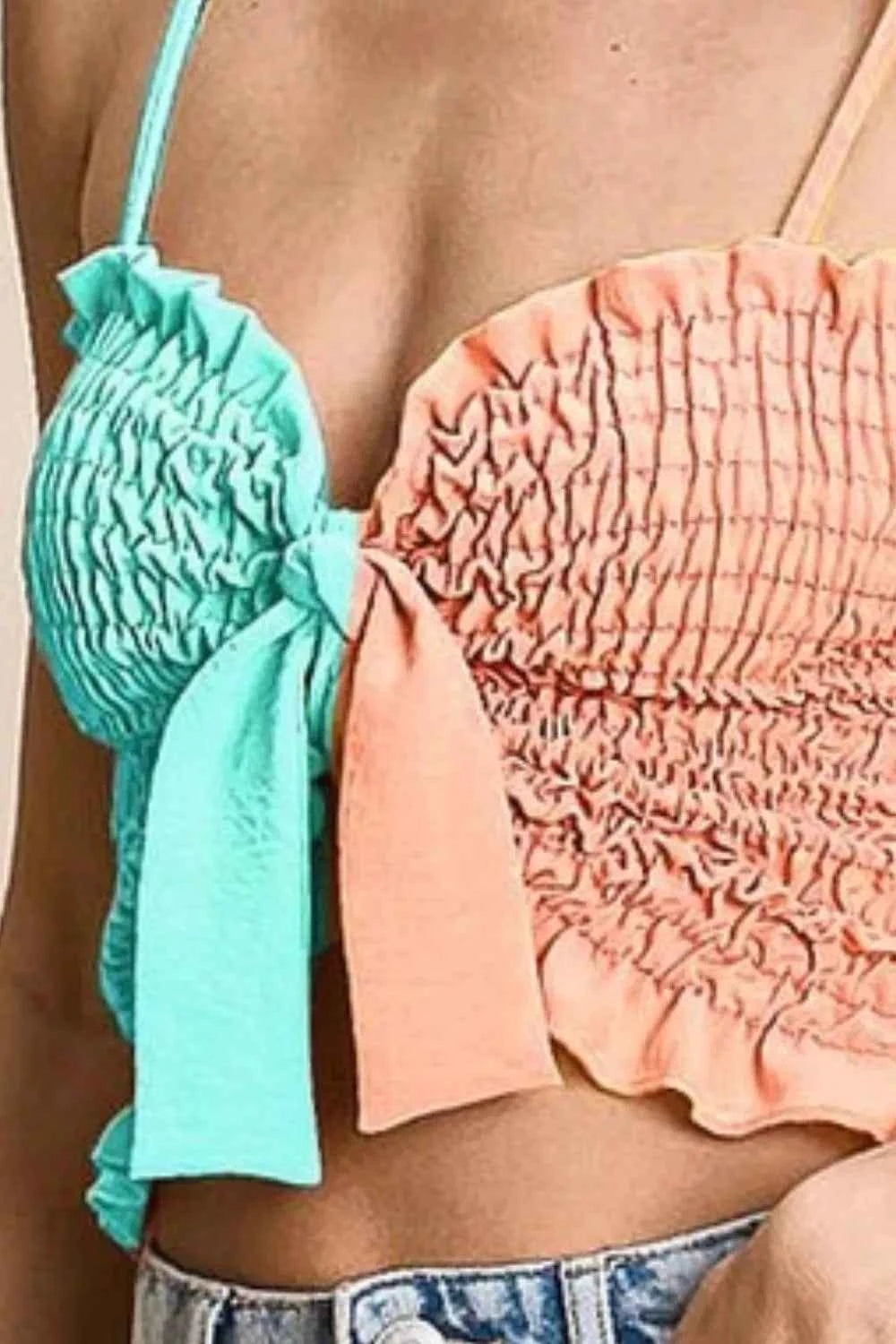 BiBi Woven Color Block Smocked with Ribbon Bra Top d0fe0569-1e7d-428a-ab86-0493e1f8085a-Max-Origin