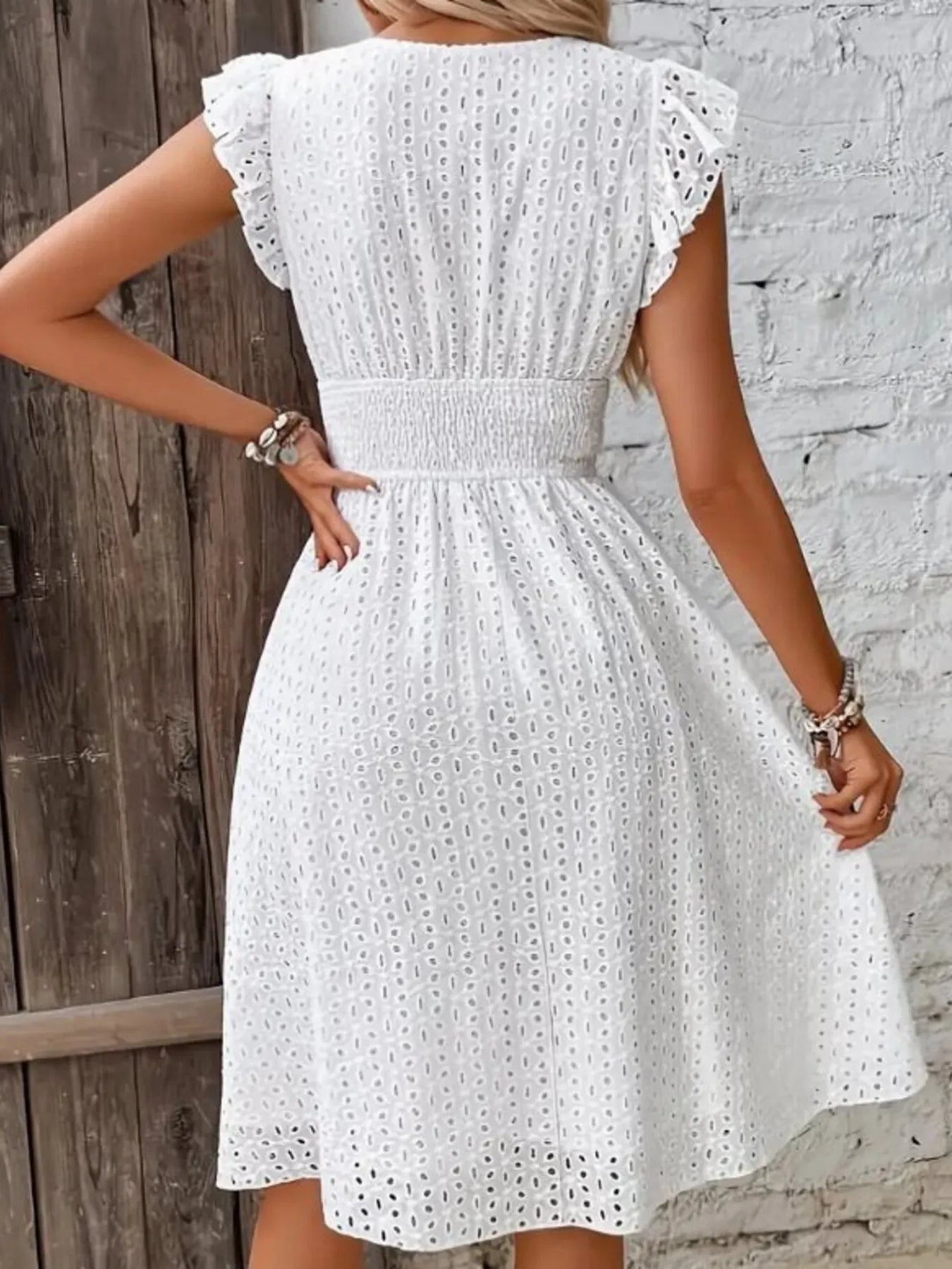Eyelet Ruffled Cap Sleeve Mini Dress d0fffadf8f3a49e898209a488960090e-Max-Origin