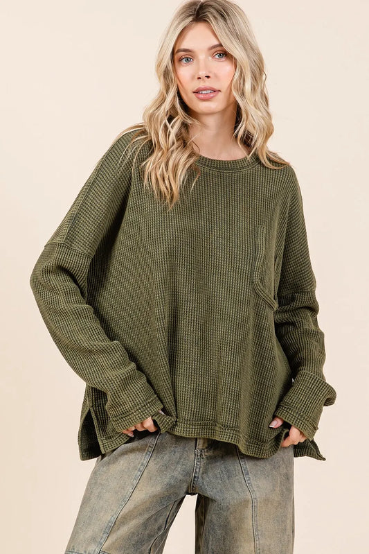 Mineral Wash Cutout Pocket Long Sleeve Waffle Top d10a2b5234c04b86a202c41045e46027-Max-Origin