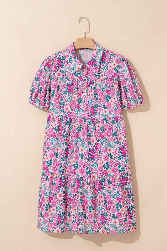 Floral Collared Half-Placket Short Sleeve Mini Dre d10b4e05-5e52-4938-bcef-ffaef6d7cc1a