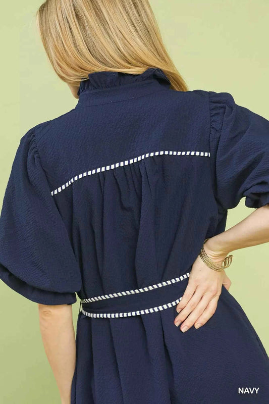 Ruffle Collar Midi Dress with Stripe Trim d11162e8-1c36-4b08-8784-6b9c7169536b-Max-Origin